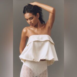 ✨ Anthropologie Linen Blend Strapless Silky Bubble Blouse Sz M